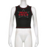 Vintage pentagonal star hot drill sleeveless vest top