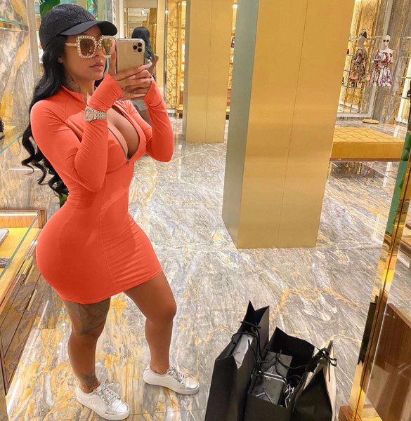 Women's casual sexy printed zipper slimming tight dress