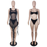 Perspective Nightclub Dress Sexy Tank Top Short Three Piece Flower Accessories