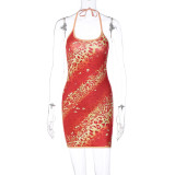 Sexy Lace Up Neck Fashion Print Hip Wrap Dress