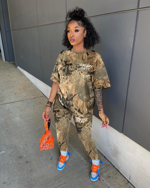 Fashion and popular letter camouflage printing two-piece set