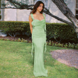 Lace Strap Open Back Dress Fashionable Ruffle Strap Long Dress