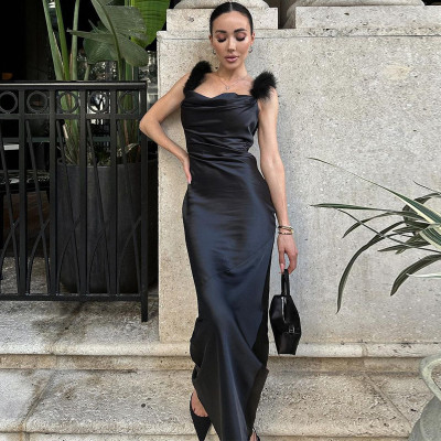 Fashionable Style Slim Fit Raglan Shoulder Strap Open Back Dress