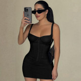 Fashionable and Sexy Backless Slim Fit Solid Color Strap Dress