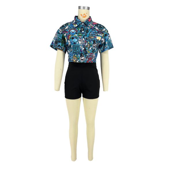 Women's shirt casual personalized printed commuter top women's four sided bounce