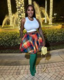 Women's personalized casual printed multi-color irregular skirt