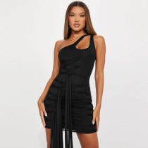Personalized Slim Fit Lace Up One Shoulder Solid Color Dress Personalized Slim Fit Lace Up One Shoulder Solid Color Dress