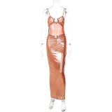 Fashionable and sexy hollow out slim fitting suspender dress