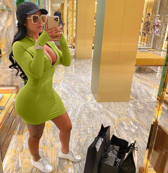 Women's casual sexy printed zipper slimming tight dress