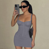 Fashionable and Sexy Backless Slim Fit Solid Color Strap Dress
