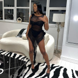 Perspective Nightclub Dress Sexy Tank Top Short Three Piece Flower Accessories