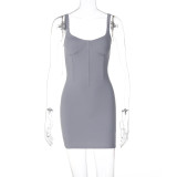 Fashionable and Sexy Backless Slim Fit Solid Color Strap Dress