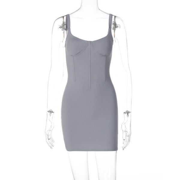 Fashionable and Sexy Backless Slim Fit Solid Color Strap Dress
