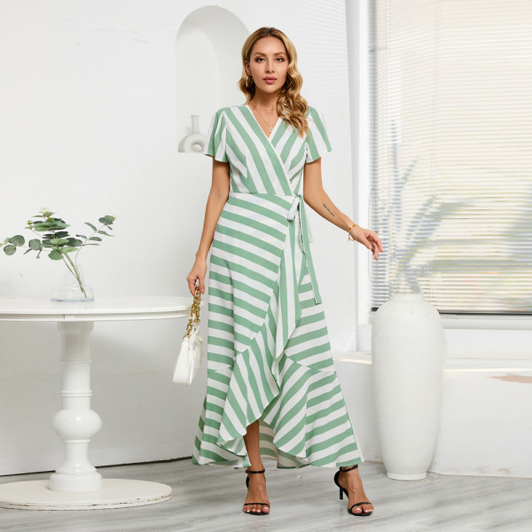 Fashion Slim Fit Temperament Stripe Large Swing Dress Women's Large Irregular Dress