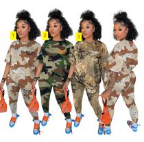 Fashion and popular letter camouflage printing two-piece set Fashion and popular letter camouflage printing two-piece set