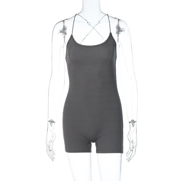 Women's cross tied sexy backless slim fitting jumpsuit