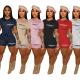 Women's Fashion Letter Printing Casual Short Two Piece Set