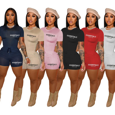 Women's Fashion Letter Printing Casual Short Two Piece Set