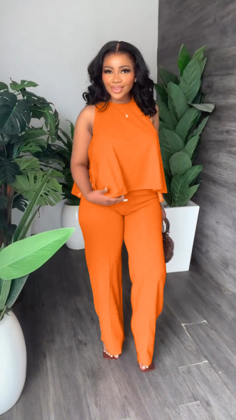 Sleeveless Loose Top Casual Pants Two Piece Set