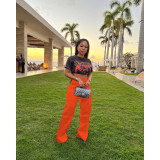 Fashion casual zipper solid color multi pocket zipper loose pants