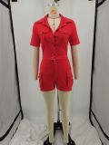 Women's Solid Color Casual Button Flap Pocket Collar Body Shirt Set of Two