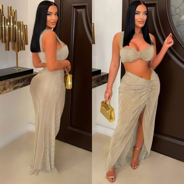 Sexy Sling Split Long Dress Two Piece Nightclub Suit