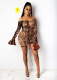 Sexy printed off shoulder strap pleated dress