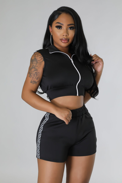 Fashion casual open waist zipper two-piece set