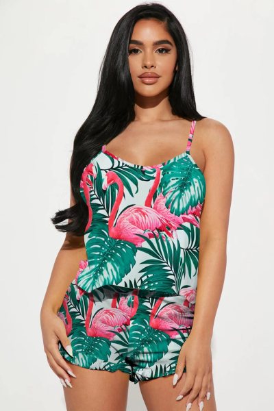 Fashion casual strap printing two-piece set