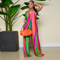 Printed strapping jumpsuit nightclub uniform