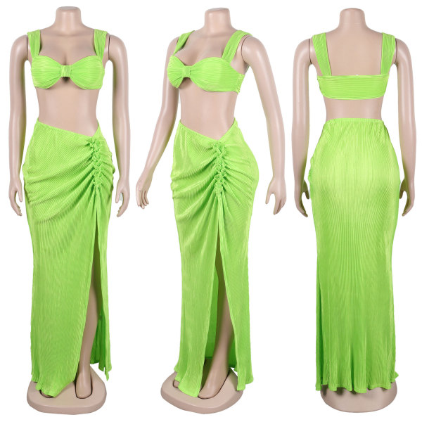 Sexy Sling Split Long Dress Two Piece Nightclub Suit