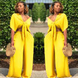 Sexy strapping deep V wide leg pants two-piece nightclub outfit