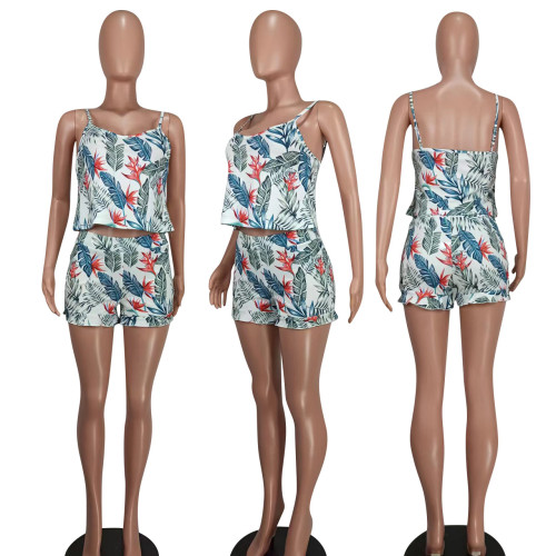 Fashion casual strap printing two-piece set