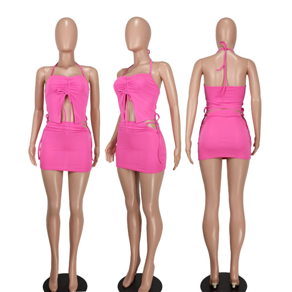 Sexy and fashionable two piece off shoulder drawstring set