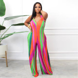 Printed strapping jumpsuit nightclub uniform