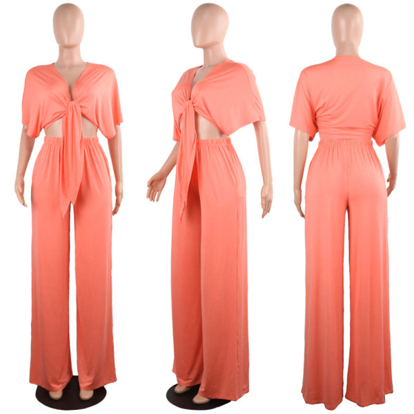 Sexy strapping deep V wide leg pants two-piece nightclub outfit