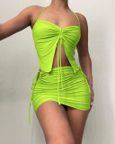 Sexy and fashionable two piece off shoulder drawstring set