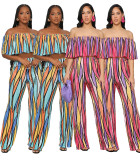Women's fashion printed one shoulder wrap chest top loose wide leg pants two-piece set