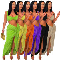 Sexy Sling Split Long Dress Two Piece Nightclub Suit