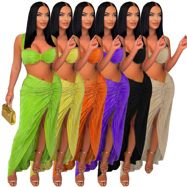 Sexy Sling Split Long Dress Two Piece Nightclub Suit