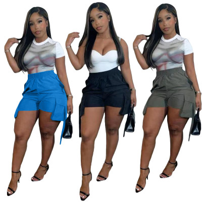 Fashion Street Shoot Straight Barrel High Waist Slim Solid Color Workwear Shorts