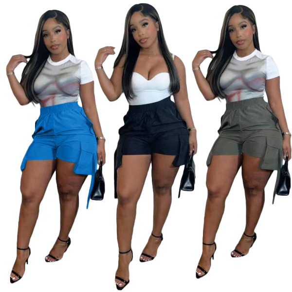 Fashion Street Shoot Straight Barrel High Waist Slim Solid Color Workwear Shorts