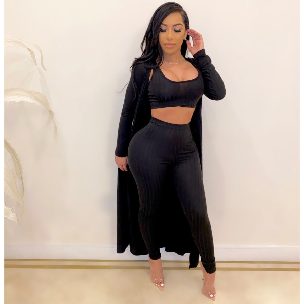 Sexy Tank Top Wrapped Chest Coat Windbreaker Three Piece Slim Fit Nightclub Suit