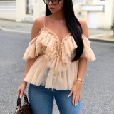 Sexy Mesh Fashion Women's Small Strap Top Short