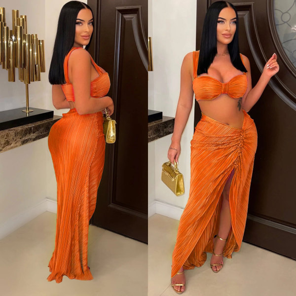 Sexy Sling Split Long Dress Two Piece Nightclub Suit