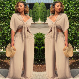 Sexy strapping deep V wide leg pants two-piece nightclub outfit
