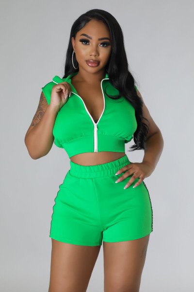 Fashion casual open waist zipper two-piece set