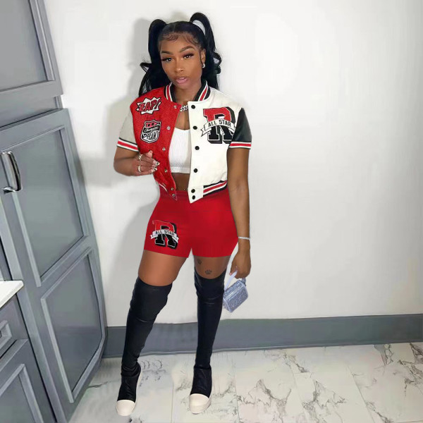 Women's jacket, baseball jacket, letter printed thread, fashionable sports set