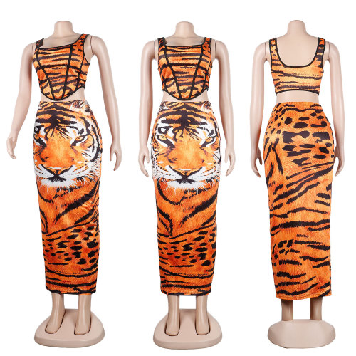 Sexy slim fitting leopard print two-piece nightclub suit
