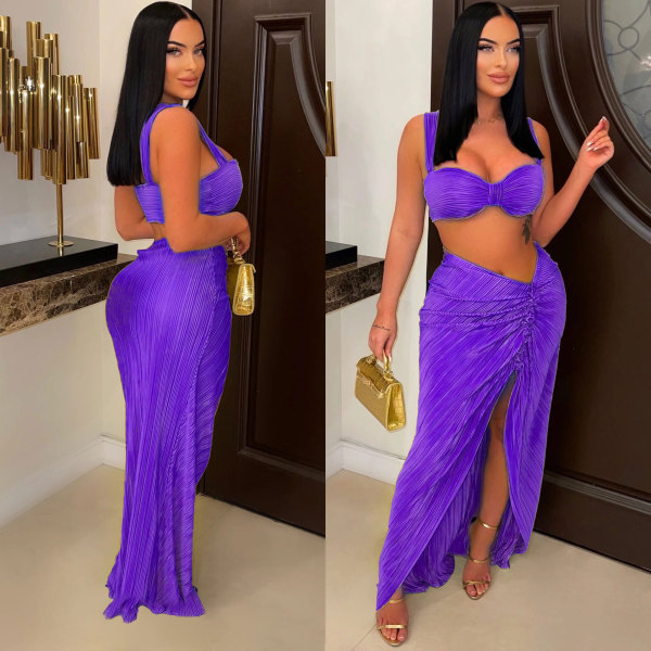 Sexy Sling Split Long Dress Two Piece Nightclub Suit